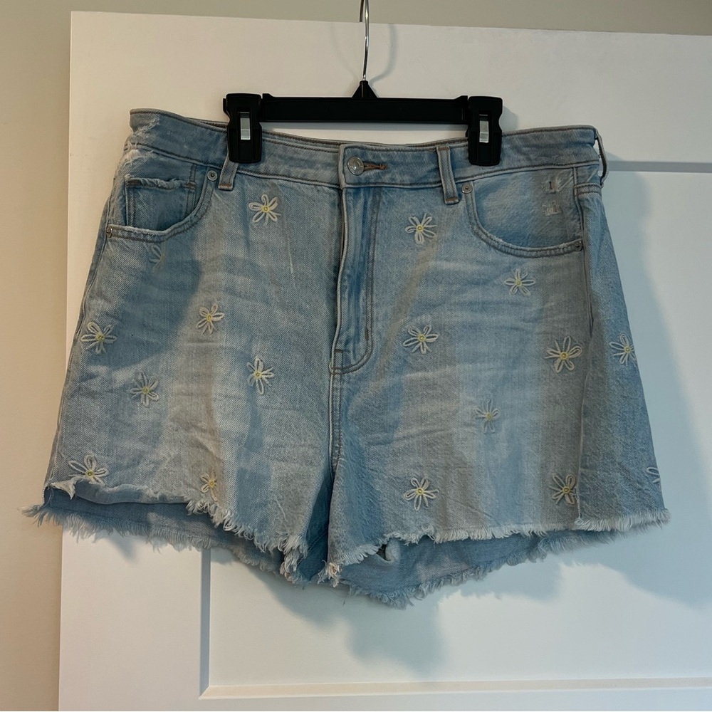 American Eagle Light Blue Jean Shorts with Floral Embroidery